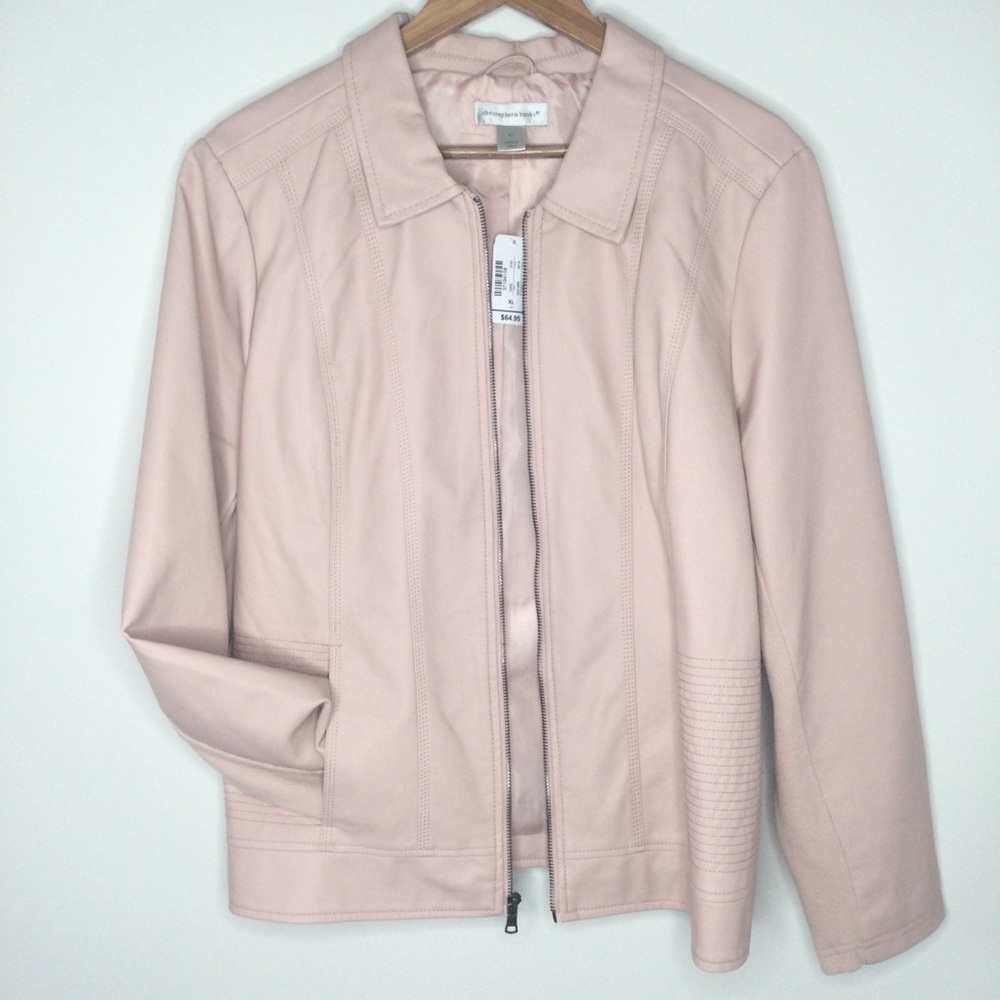 Christopher & Banks Vegan Leather Jacket Pink Size Extra Large - Picture 9 of 9